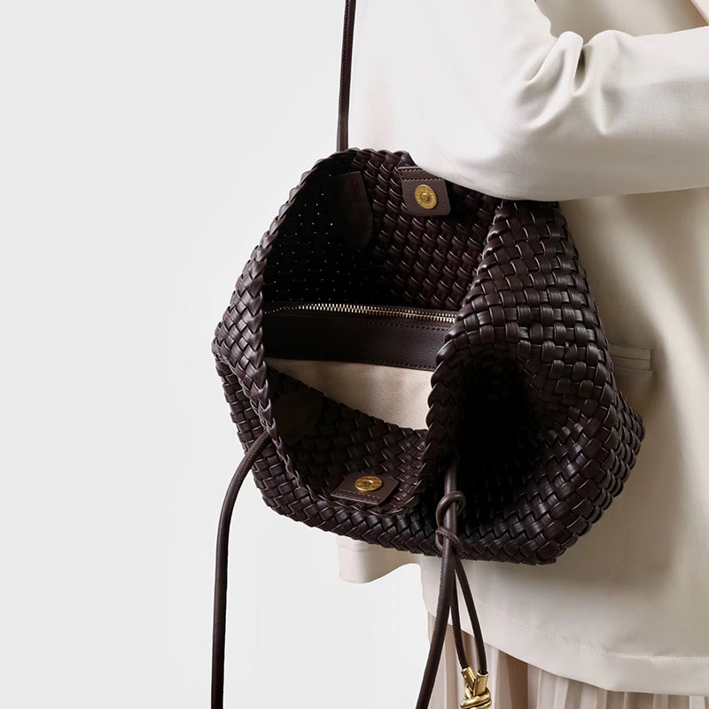 Women's Split Leather Woven Knot Charm Tote Shoulder Bag