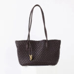Women's Split Leather Woven Knot Charm Tote Shoulder Bag