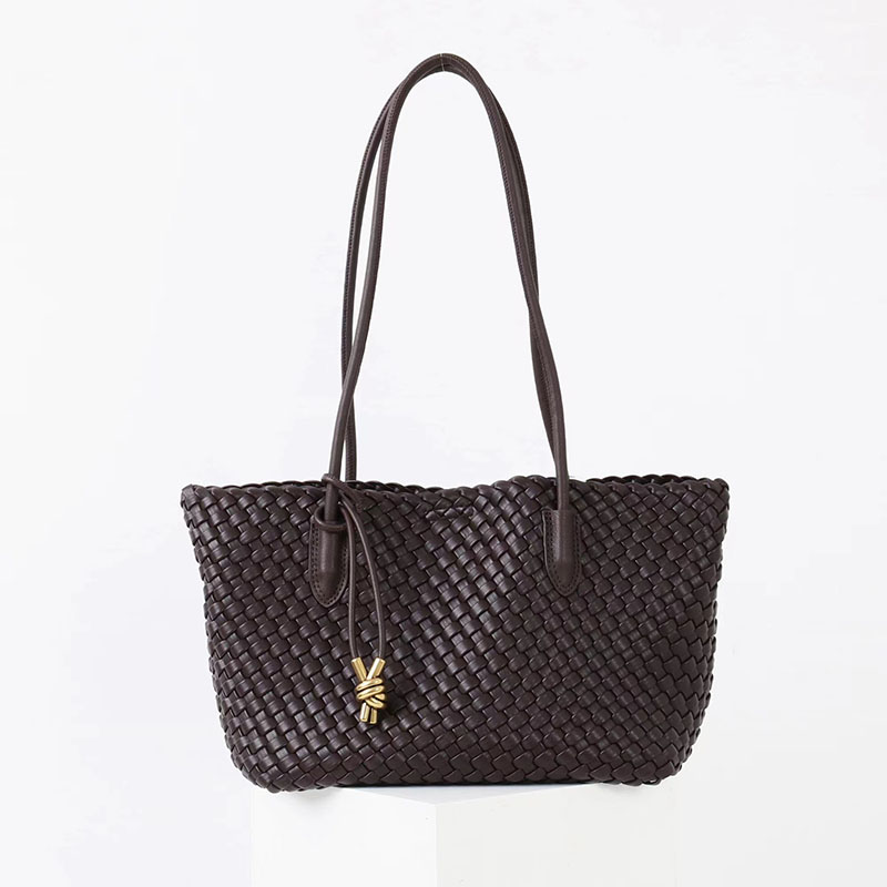 Women's Split Leather Woven Knot Charm Tote Shoulder Bag