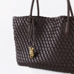 Women's Split Leather Woven Knot Charm Tote Shoulder Bag