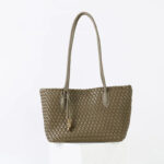 Women's Split Leather Woven Knot Charm Tote Shoulder Bag