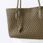 Women's Split Leather Woven Knot Charm Tote Shoulder Bag