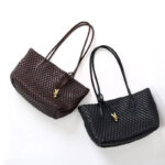 Women's Split Leather Woven Knot Charm Tote Shoulder Bag