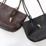 Women's Split Leather Woven Knot Charm Tote Shoulder Bag