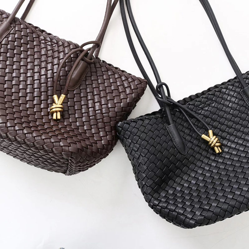 Women's Split Leather Woven Knot Charm Tote Shoulder Bag