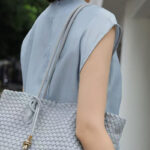 Women's Split Leather Woven Knot Charm Tote Shoulder Bag
