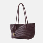 Women's Split Leather Woven Knot Charm Tote Shoulder Bag