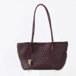 Women's Split Leather Woven Knot Charm Tote Shoulder Bag
