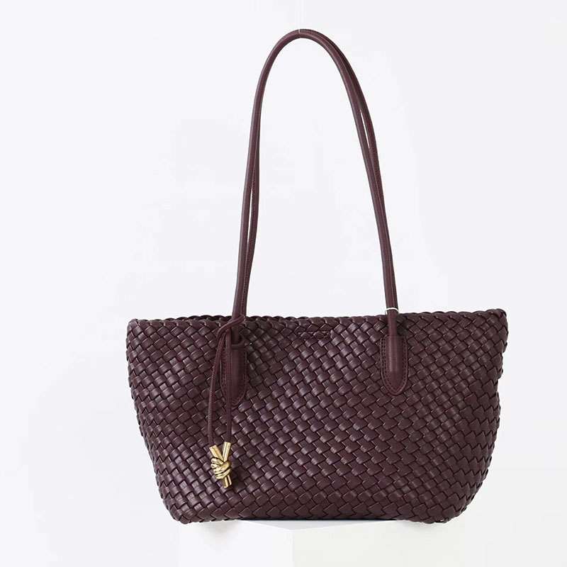 Women's Split Leather Woven Knot Charm Tote Shoulder Bag