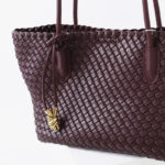 Women's Split Leather Woven Knot Charm Tote Shoulder Bag