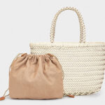 Women's Split Leather Woven Shoulder Crossbody Strap Tote Bag