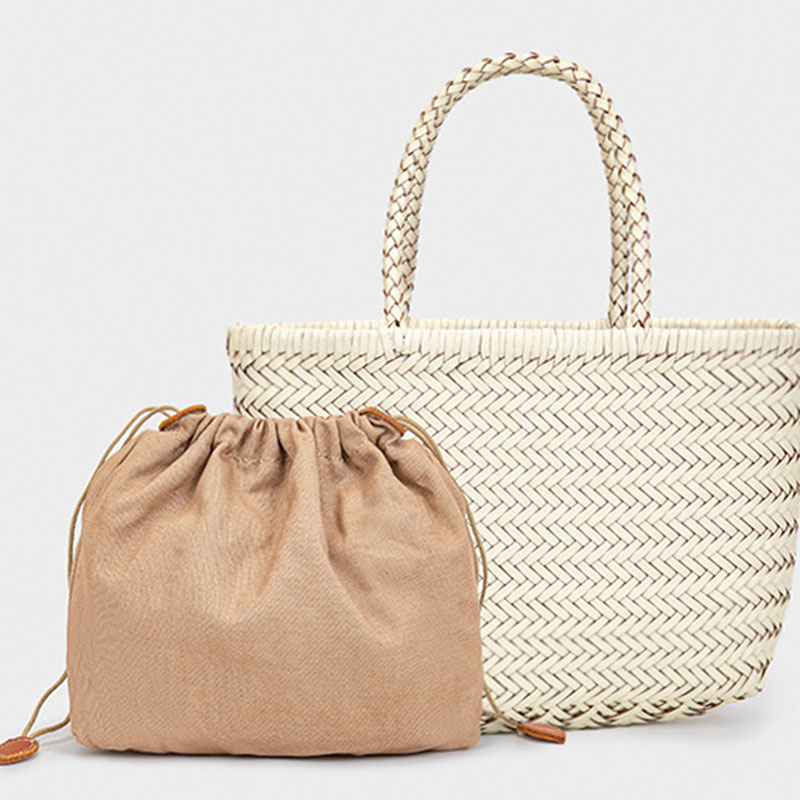 Women's Split Leather Woven Shoulder Crossbody Strap Tote Bag