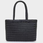 Women's Split Leather Woven Shoulder Crossbody Strap Tote Bag