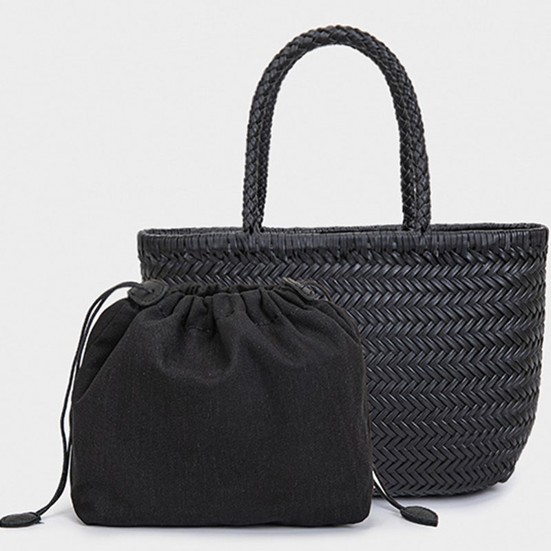 Women's Split Leather Woven Shoulder Crossbody Strap Tote Bag