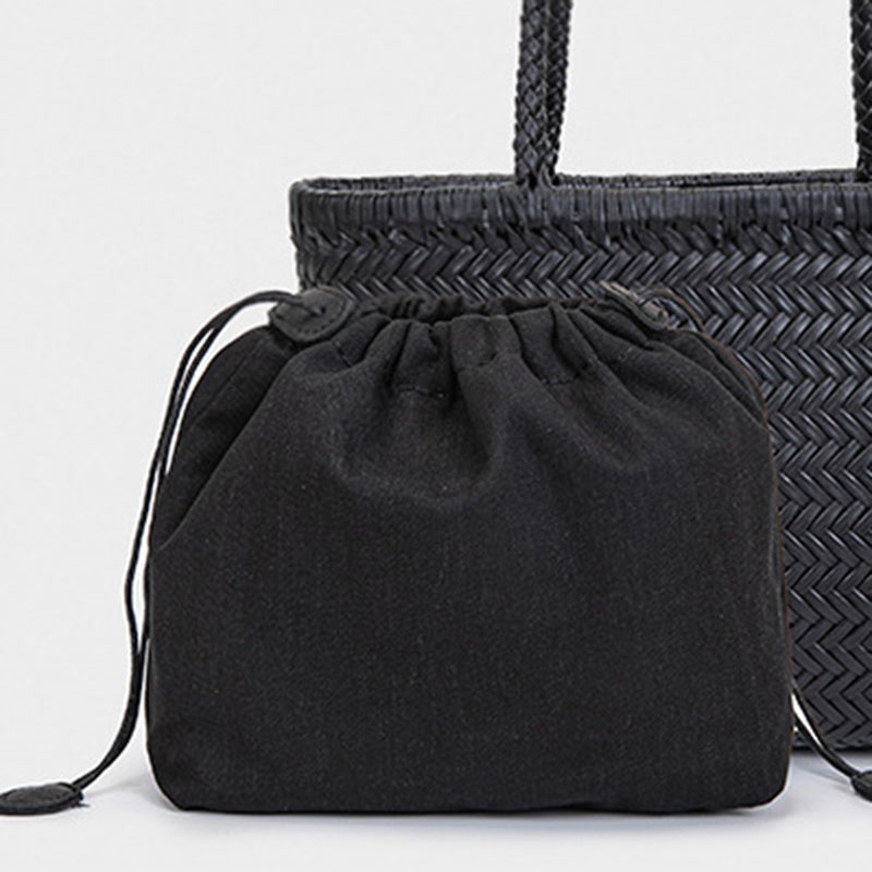 Women's Split Leather Woven Shoulder Crossbody Strap Tote Bag