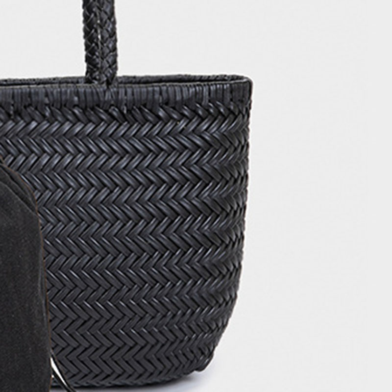 Women's Split Leather Woven Shoulder Crossbody Strap Tote Bag