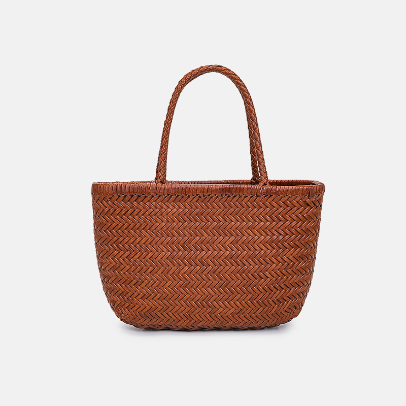 Women's Split Leather Woven Shoulder Crossbody Strap Tote Bag