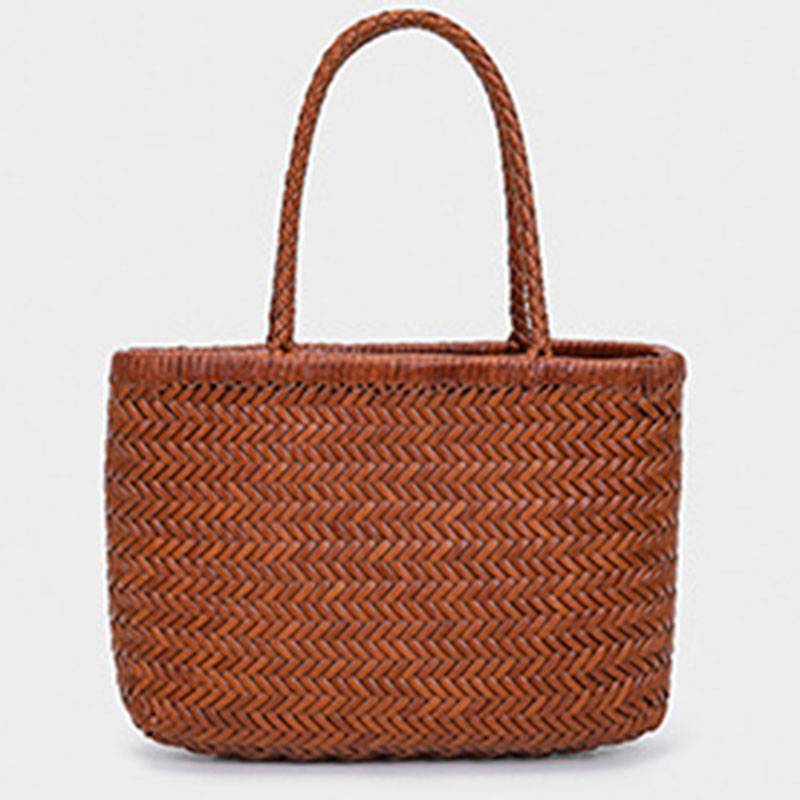 Women's Split Leather Woven Shoulder Crossbody Strap Tote Bag