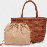 Women's Split Leather Woven Shoulder Crossbody Strap Tote Bag
