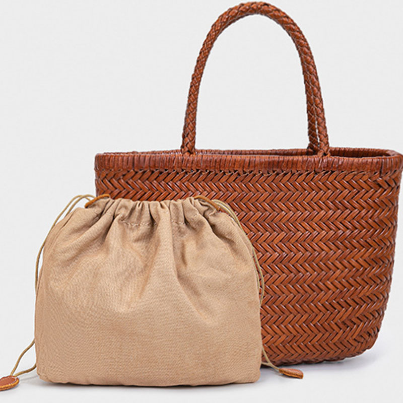 Women's Split Leather Woven Shoulder Crossbody Strap Tote Bag