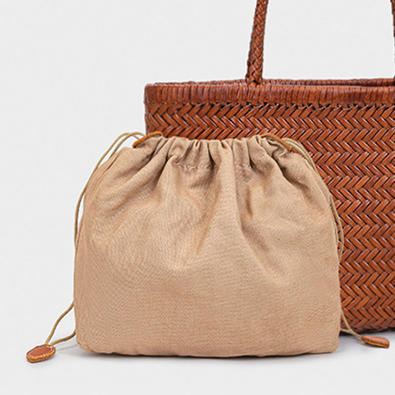 Women's Split Leather Woven Shoulder Crossbody Strap Tote Bag