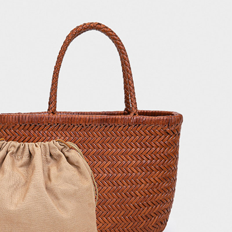 Women's Split Leather Woven Shoulder Crossbody Strap Tote Bag