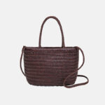 Women's Split Leather Woven Shoulder Crossbody Strap Tote Bag