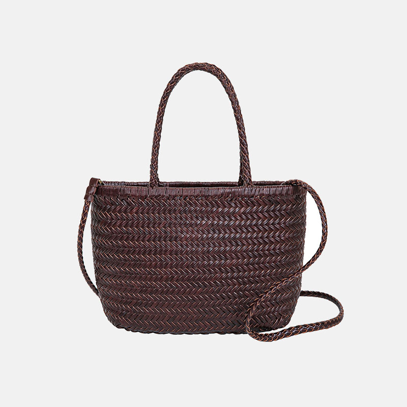 Women's Split Leather Woven Shoulder Crossbody Strap Tote Bag