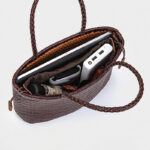 Women's Split Leather Woven Shoulder Crossbody Strap Tote Bag