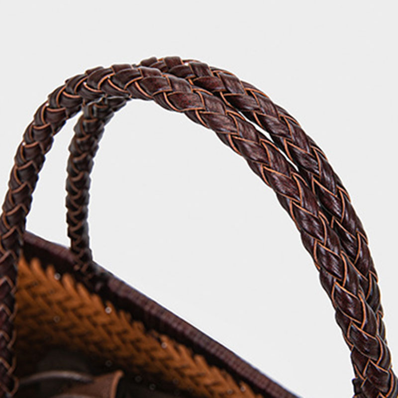Women's Split Leather Woven Shoulder Crossbody Strap Tote Bag