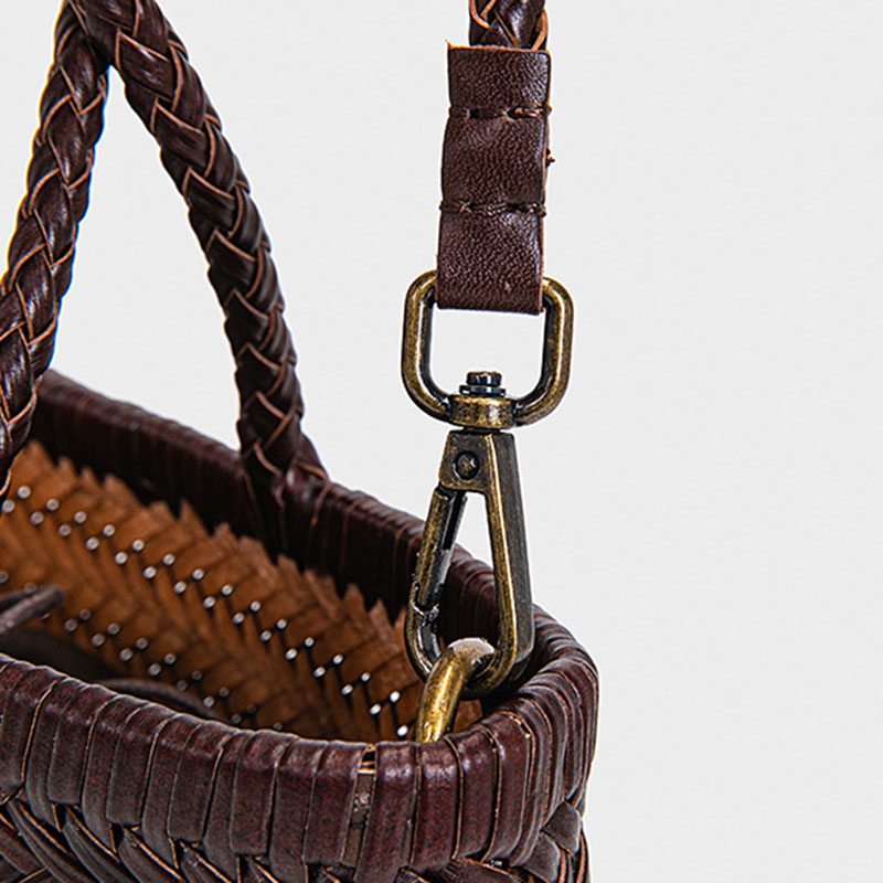Women's Split Leather Woven Shoulder Crossbody Strap Tote Bag