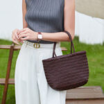 Women's Split Leather Woven Shoulder Crossbody Strap Tote Bag