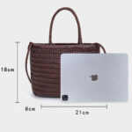Women's Split Leather Woven Shoulder Crossbody Strap Tote Bag