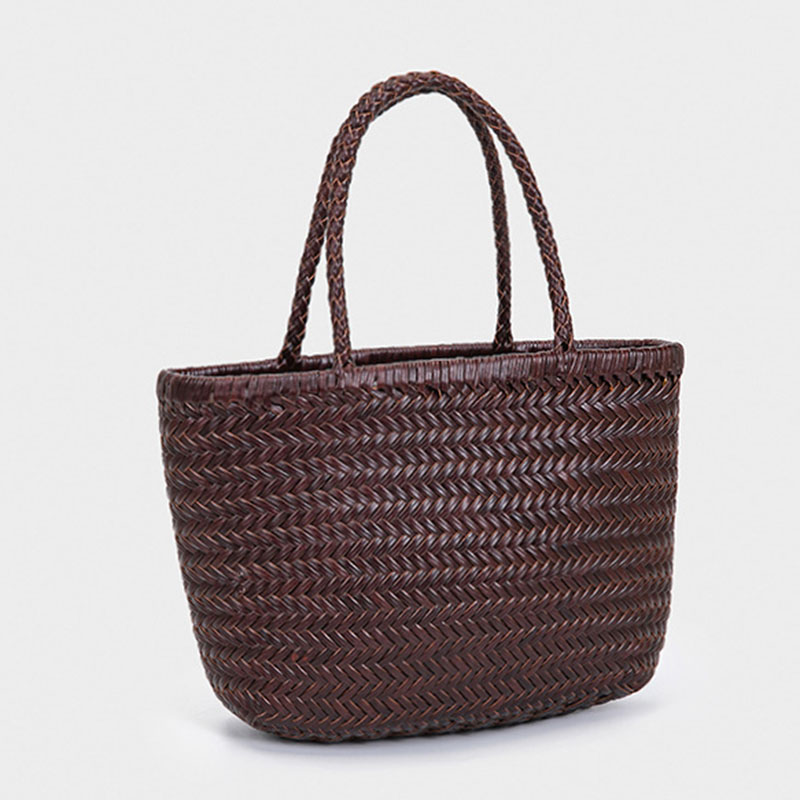 Women's Split Leather Woven Shoulder Crossbody Strap Tote Bag