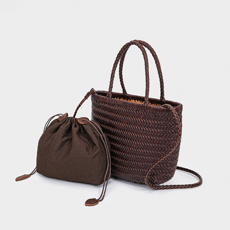 Women's Split Leather Woven Shoulder Crossbody Strap Tote Bag