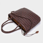 Women's Split Leather Woven Shoulder Crossbody Strap Tote Bag