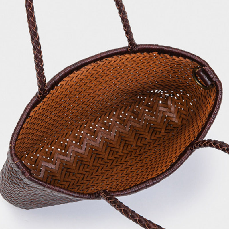 Women's Split Leather Woven Shoulder Crossbody Strap Tote Bag