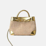 Women's Straw Metallic Leather Trim Woven Crossbody Tote Bag