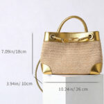 Women's Straw Metallic Leather Trim Woven Crossbody Tote Bag
