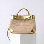 Women's Straw Metallic Leather Trim Woven Crossbody Tote Bag