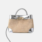 Women's Straw Metallic Leather Trim Woven Crossbody Tote Bag
