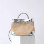Women's Straw Metallic Leather Trim Woven Crossbody Tote Bag