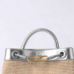 Women's Straw Metallic Leather Trim Woven Crossbody Tote Bag