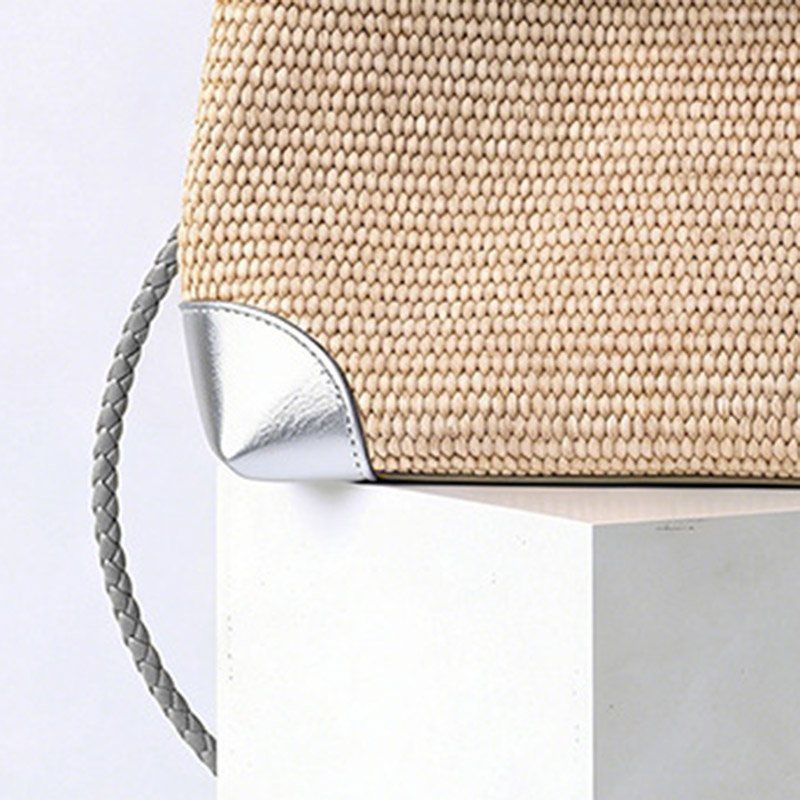 Women's Straw Metallic Leather Trim Woven Crossbody Tote Bag