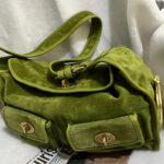 Women's Suede Structured Double Lock Pocket Shoulder Bag
