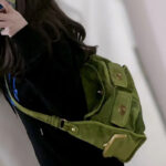 Women's Suede Structured Double Lock Pocket Shoulder Bag
