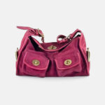 Women's Suede Structured Double Lock Pocket Shoulder Bag