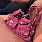 Women's Suede Structured Double Lock Pocket Shoulder Bag