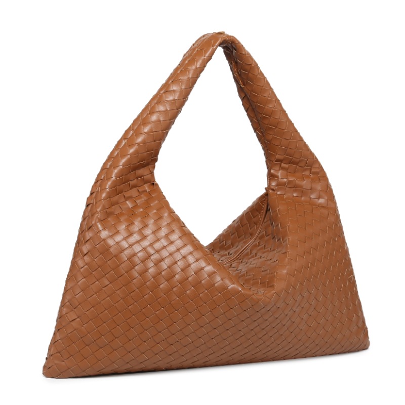 Women's Vegan Leather Woven Top Handle Shoulder Hobo Bag