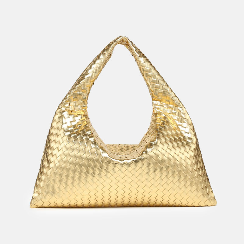 Women's Vegan Leather Woven Top Handle Shoulder Hobo Bag